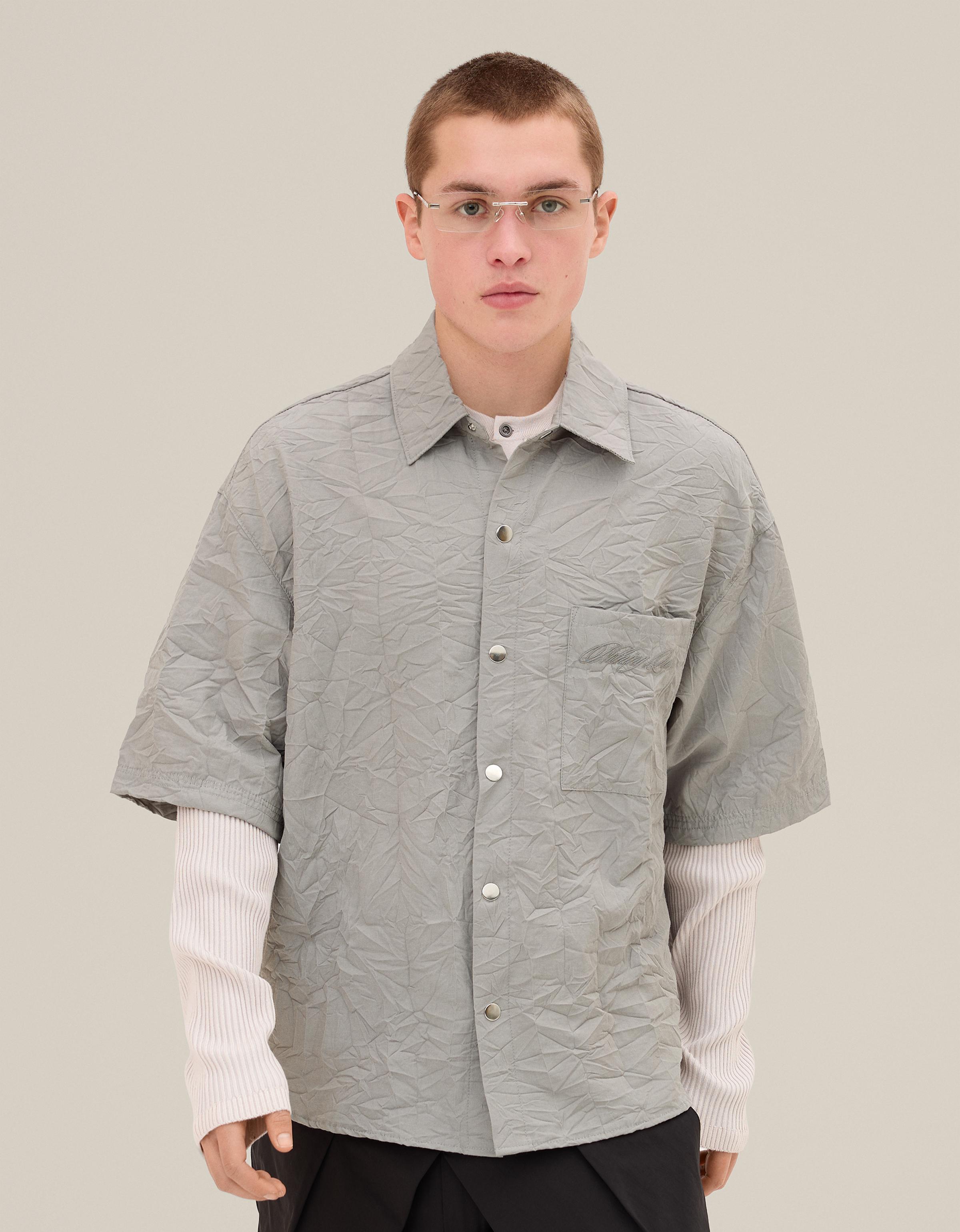 Camisa Manga Corta Efecto Arrugado Hombre L Gris