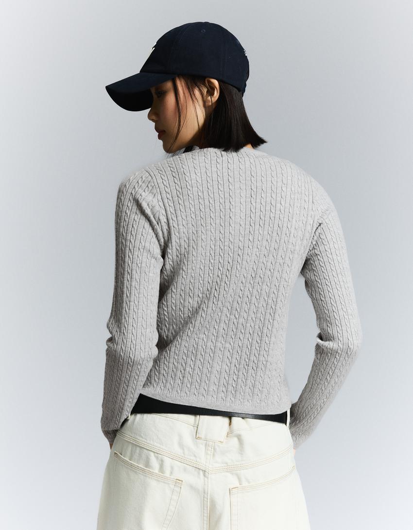 Gilet boutonné torsadé-Gris