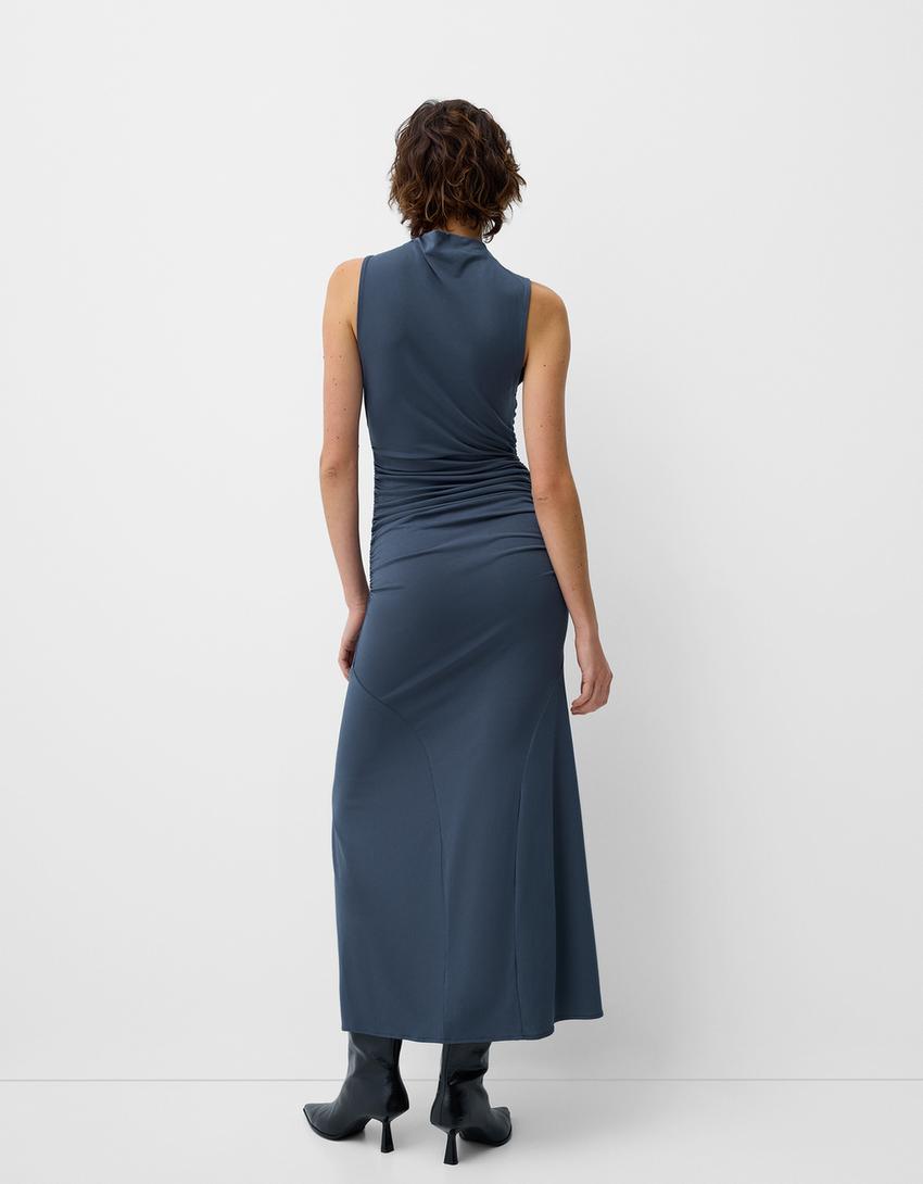 Robe midi froncée-Gris foncé-4