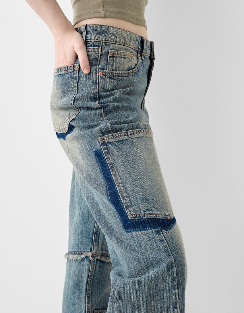 Wide leg baggy worker jean-Açık mavi-3