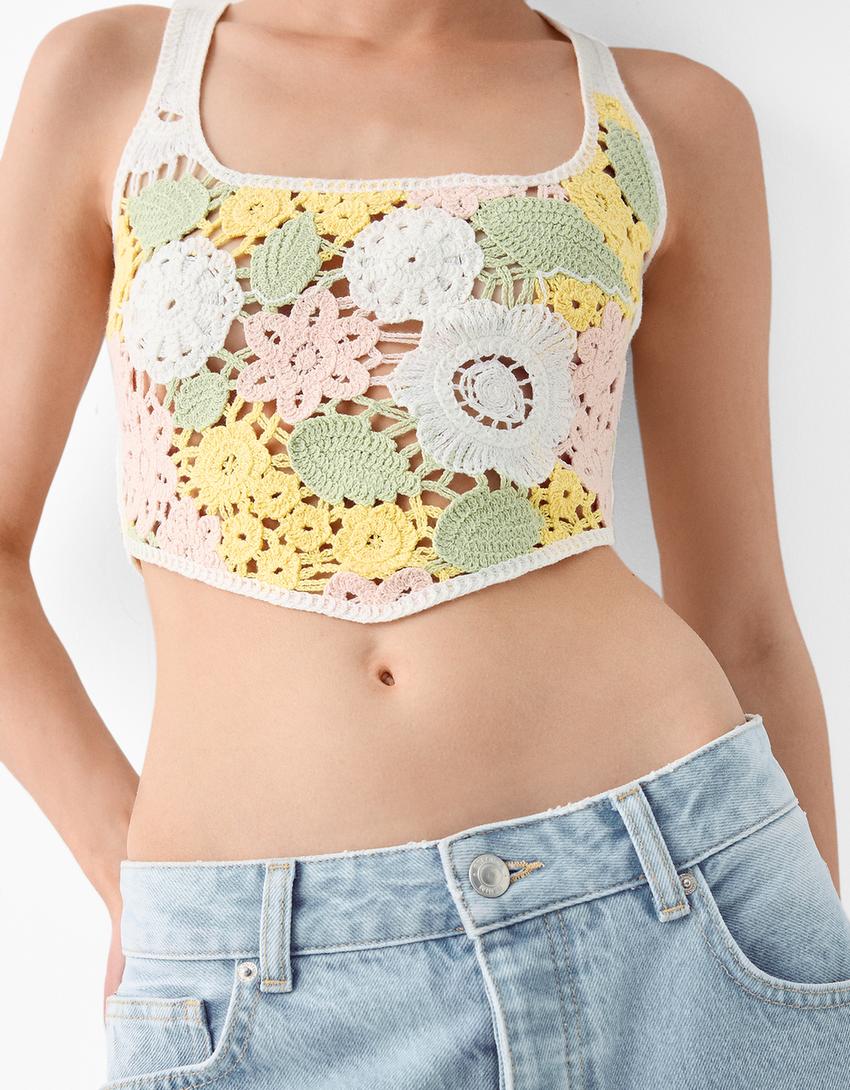 توب كروشيه بحمالات-أبيض مطفي-6