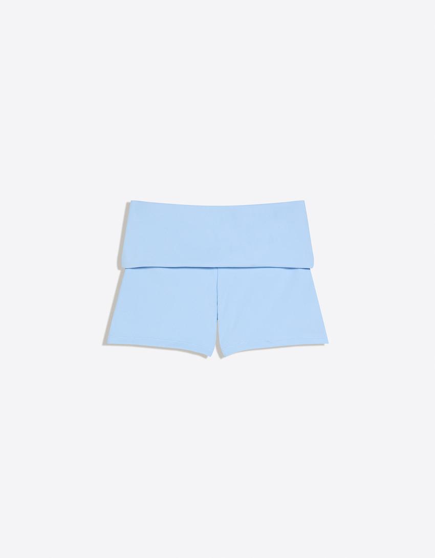 Technical shorts with turn-up waist-Sky blue
