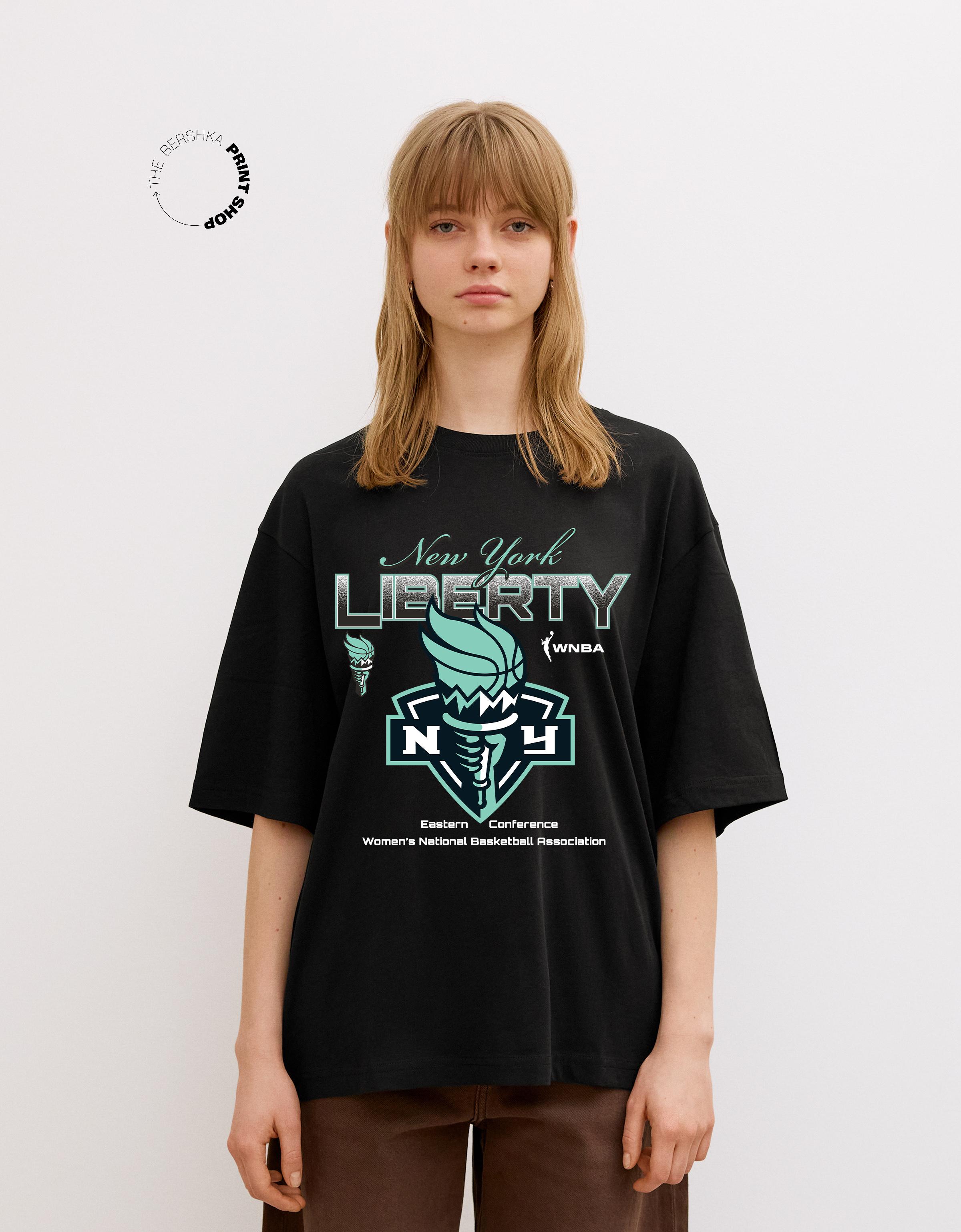 Bershka Wnba New York Liberty T-Shirt Mit Kurzen Ärmeln Damen Xs Schwarz
