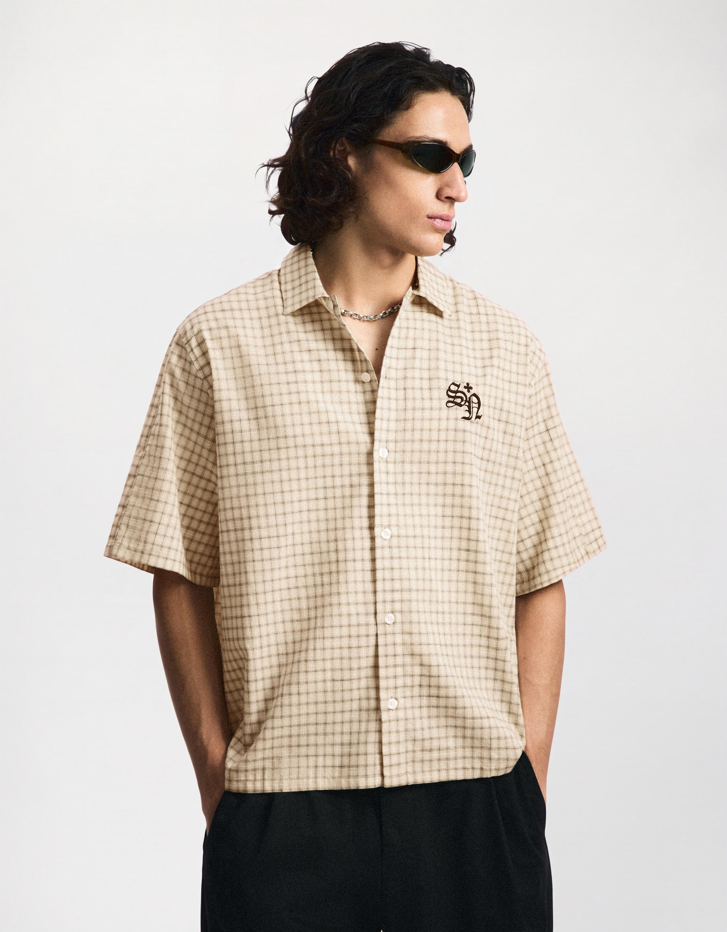 Embroidered short sleeve shirt — Beige
