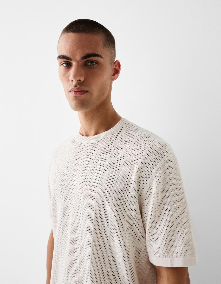 T-shirt estrutura rendilhado-Cru-2