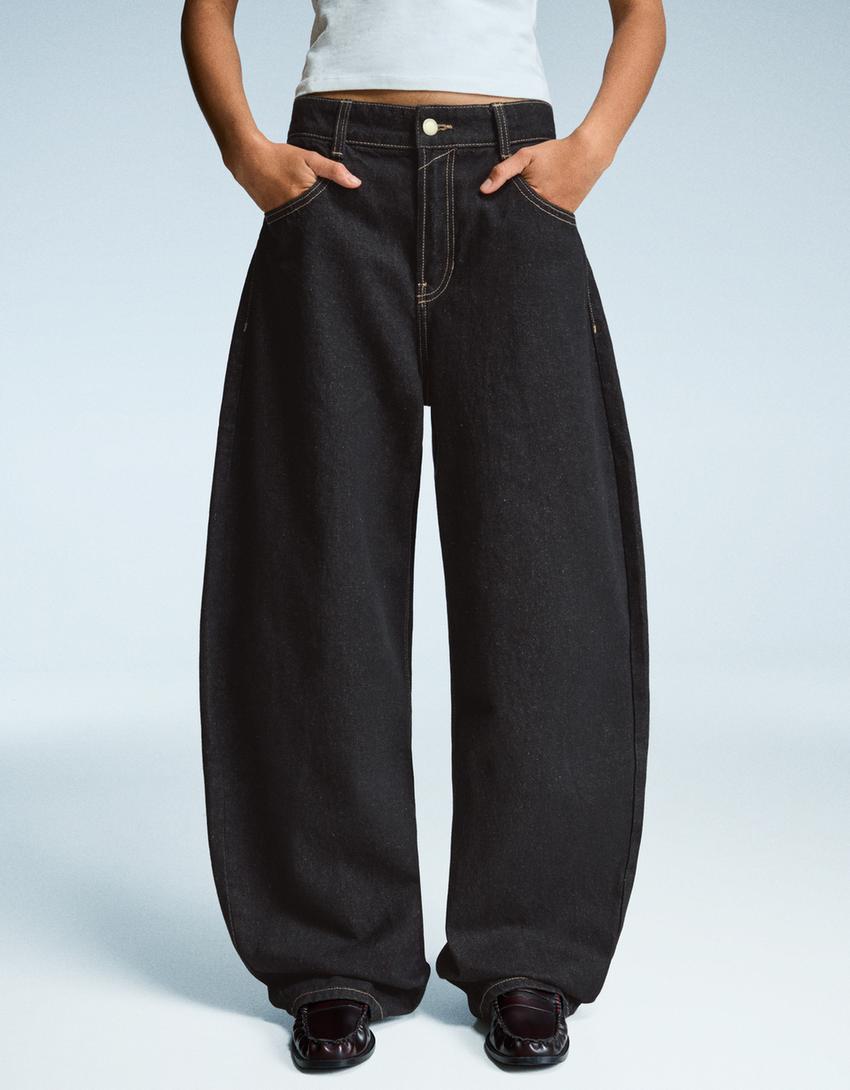 Jeansy wide leg barrel-Czarny-2