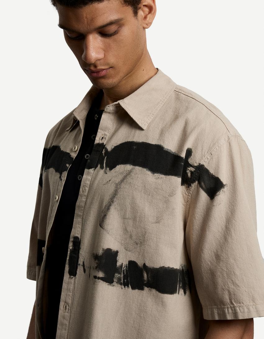 Tie-dye boxy fit short sleeve shirt-Beige-3