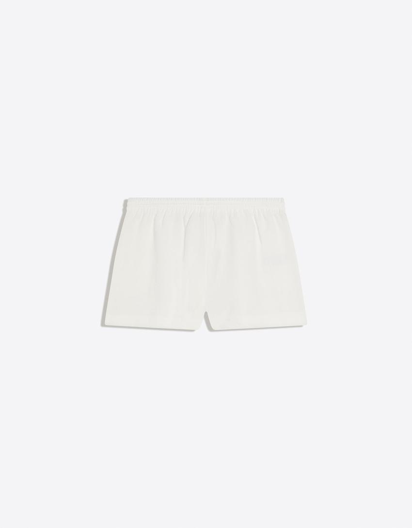 Rustic shorts with elastic waist-Off white