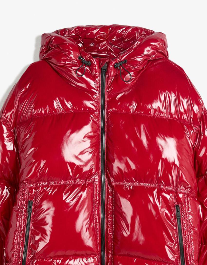 Gewatteerd jack met capuchon-Rood-2