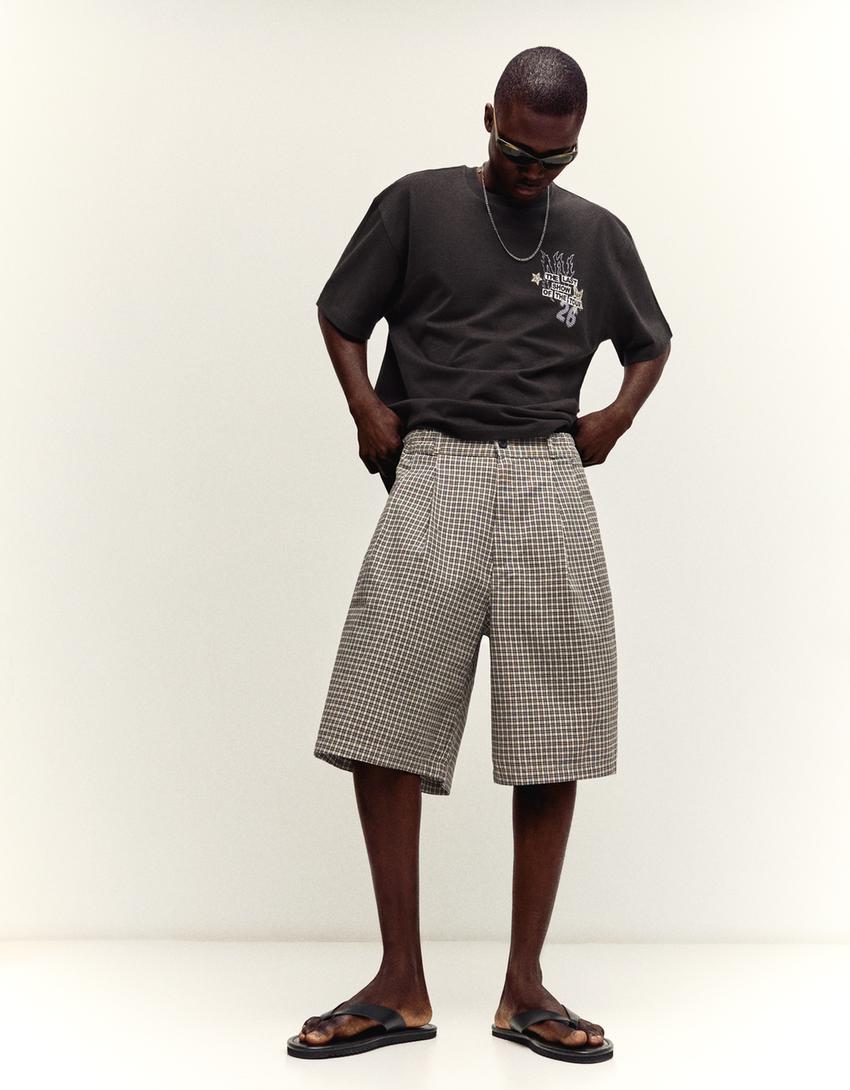Bermuda baggy à carreaux-Noir