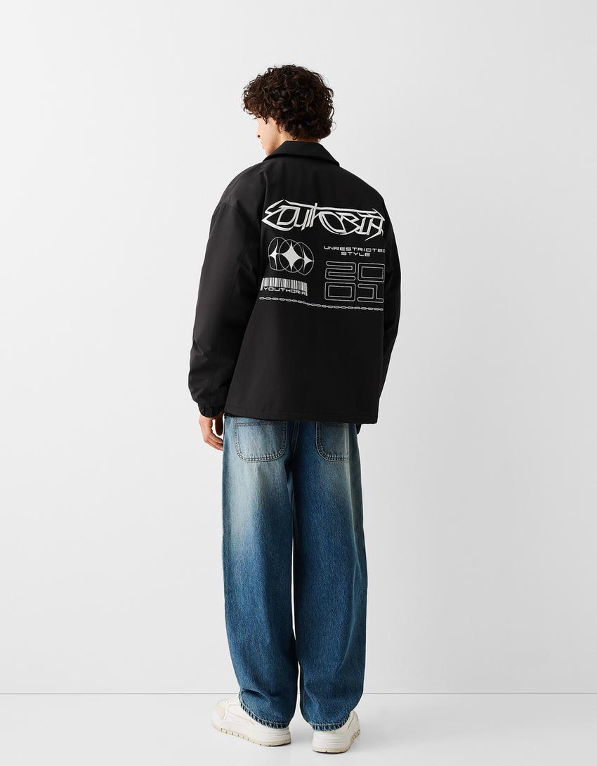 جاكيت تقني نايلون بطبعة-أسود-1