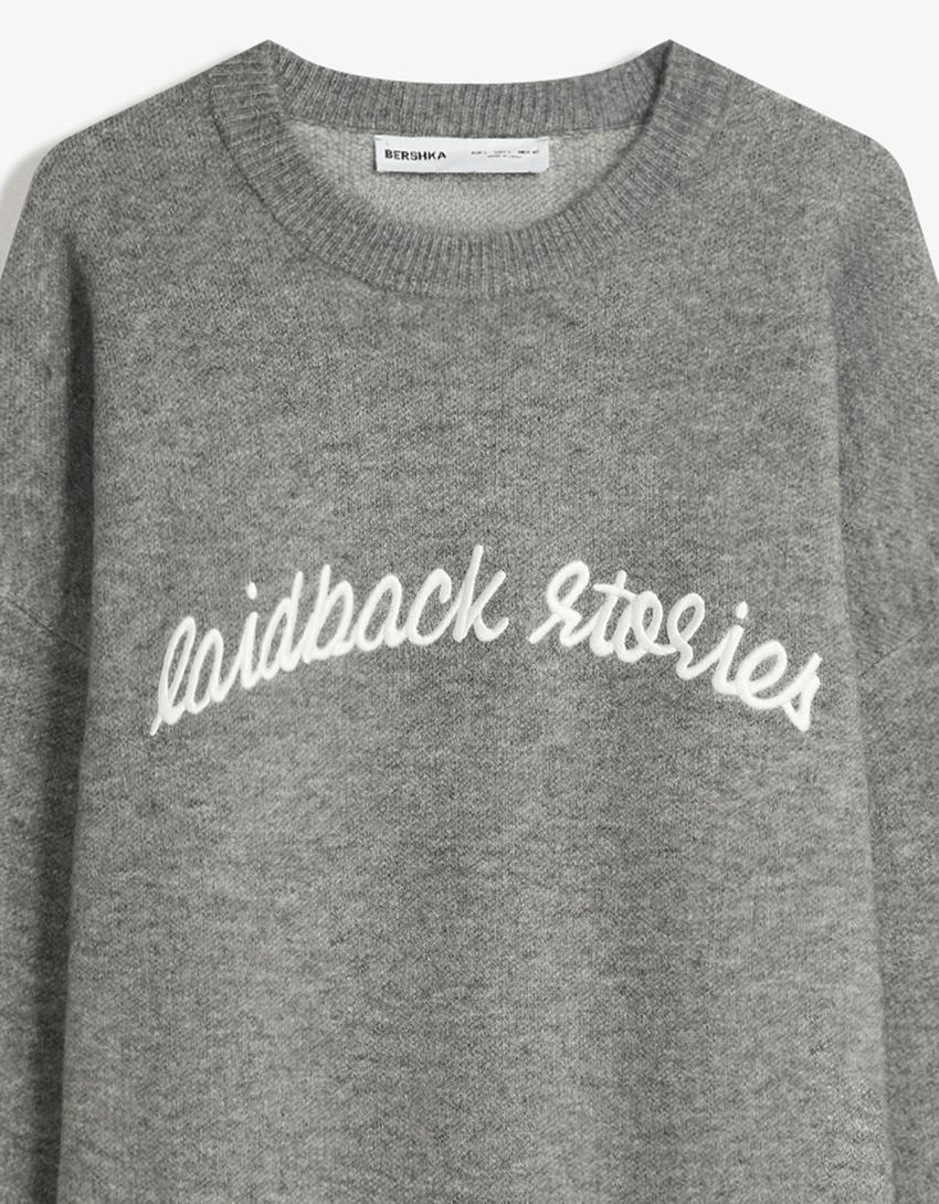 Embroidered jacquard sweater-Grey