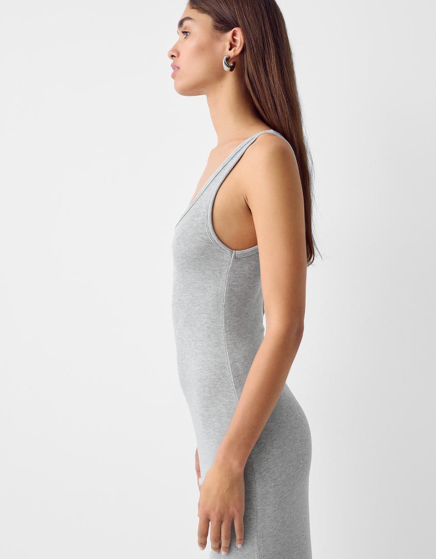 Ribbed dress with straps-Grey-3
