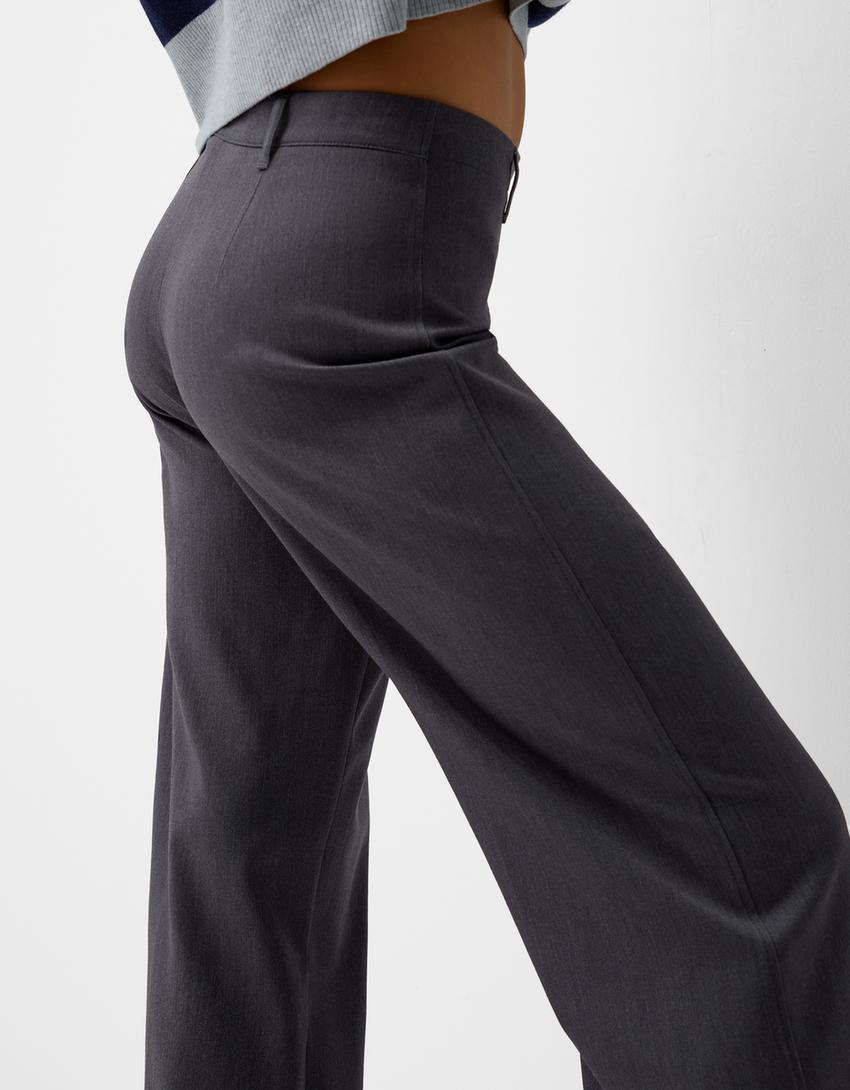 بنطلون محبوك بساق عريضة-رمادي داكن-6