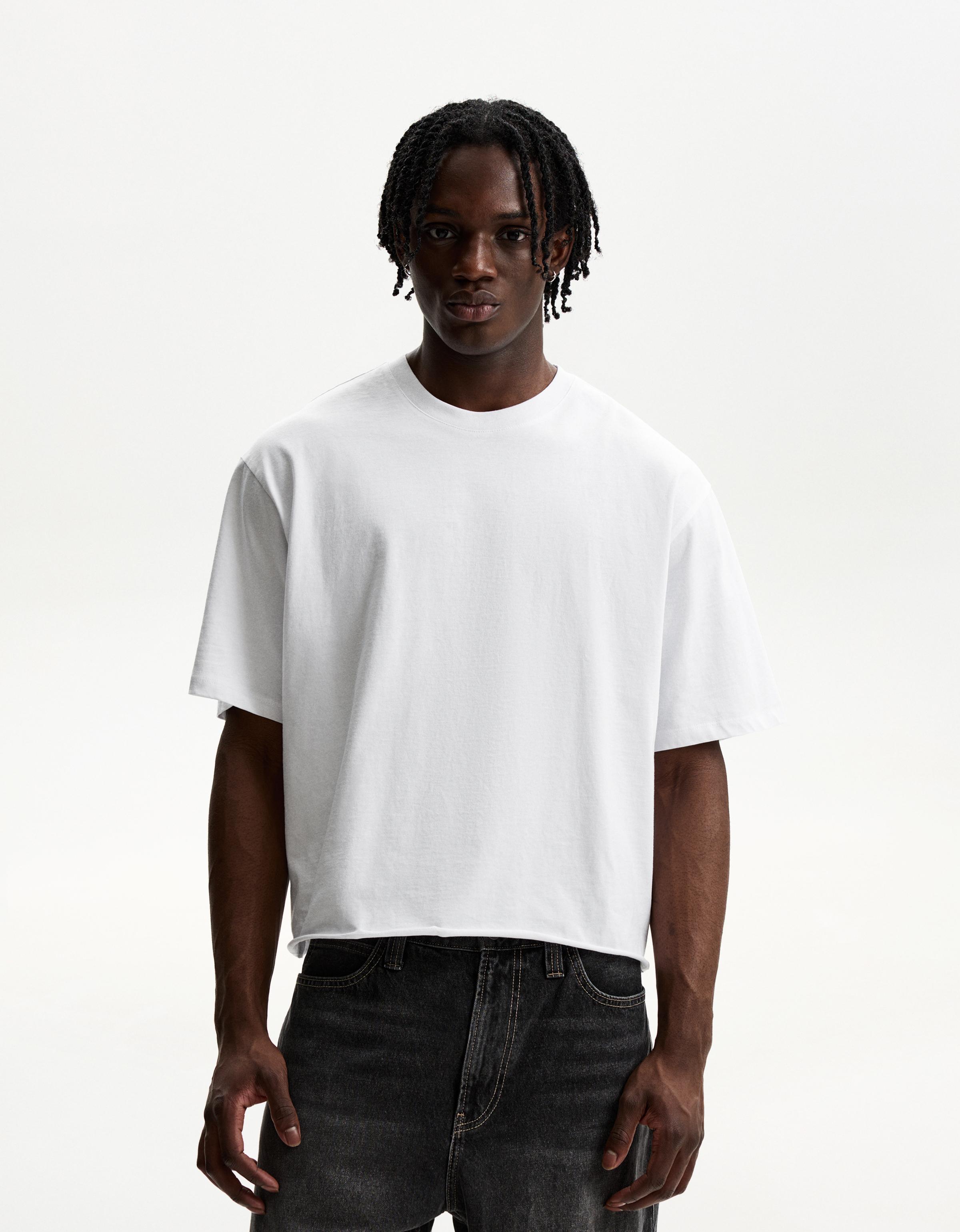 Bershka Cropped T-Shirt Herren L Weiss