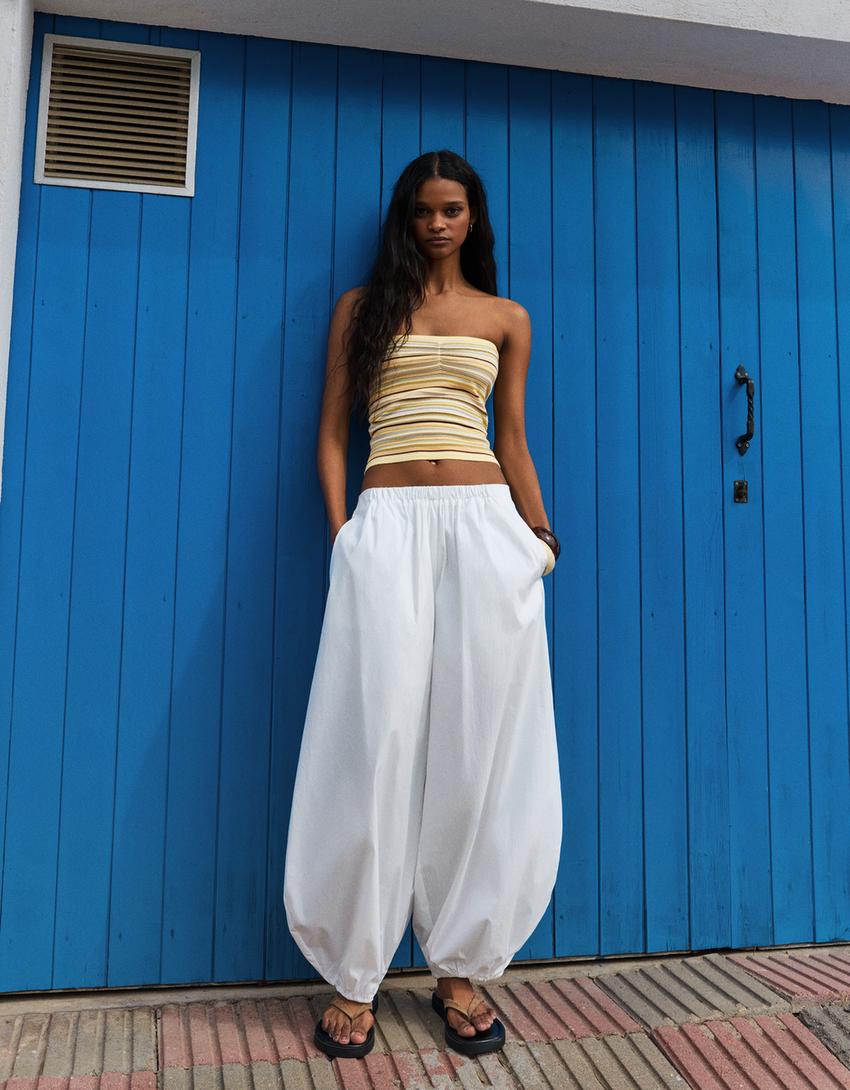 Striped bandeau top-Yellow