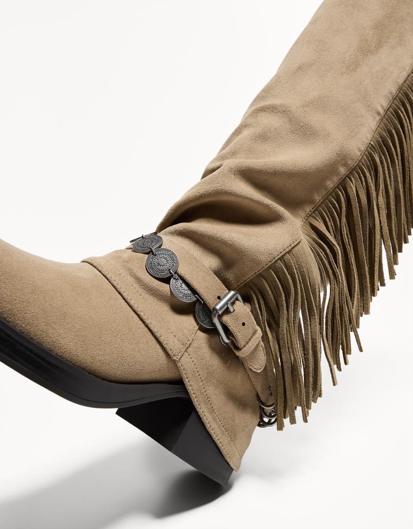 Bottes plates pantalon à franges-Sable