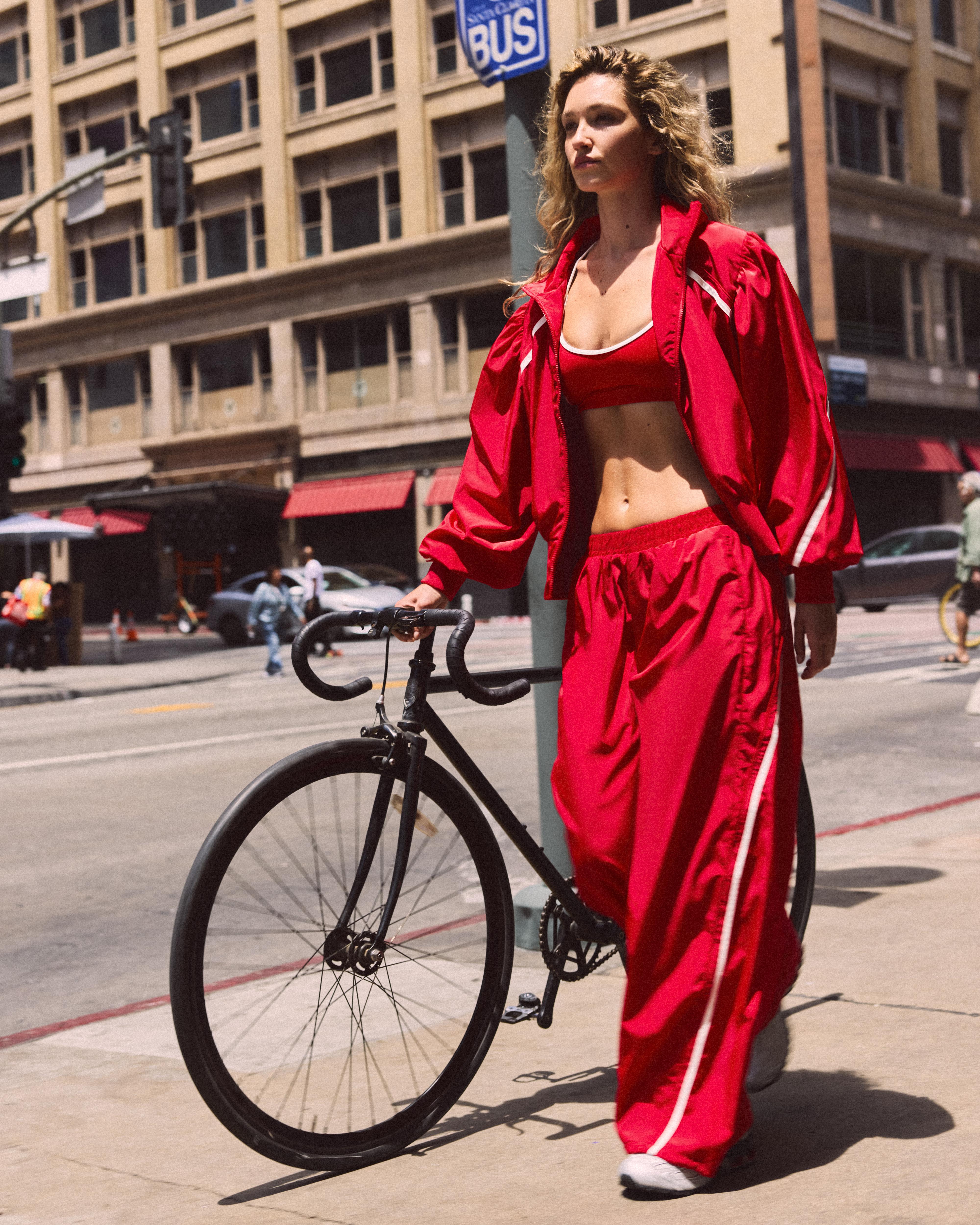 Technical side-stripe trousers — Red