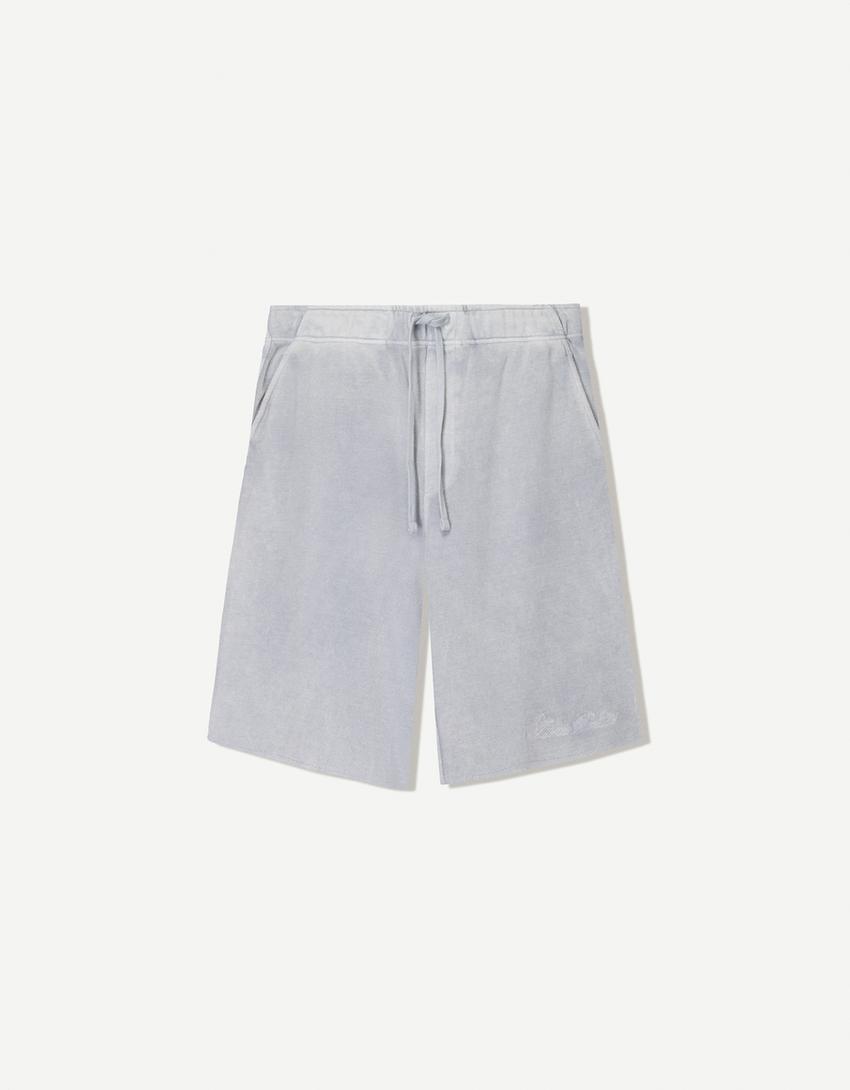 Ribbed baggy Bermuda shorts-Grey-3