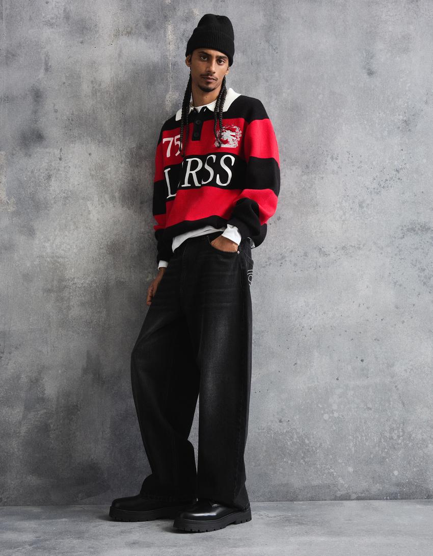 Jersey cuello polo bordado-Rojo