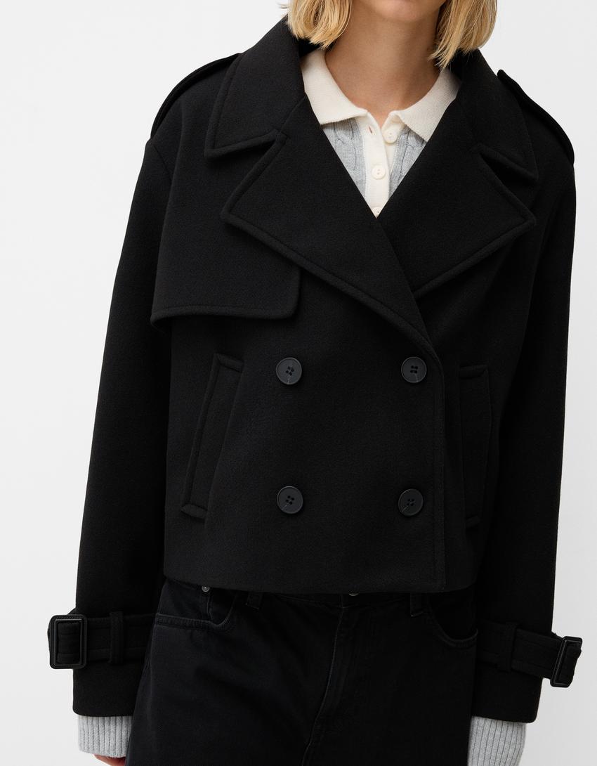 Short soft trench coat-Black-2