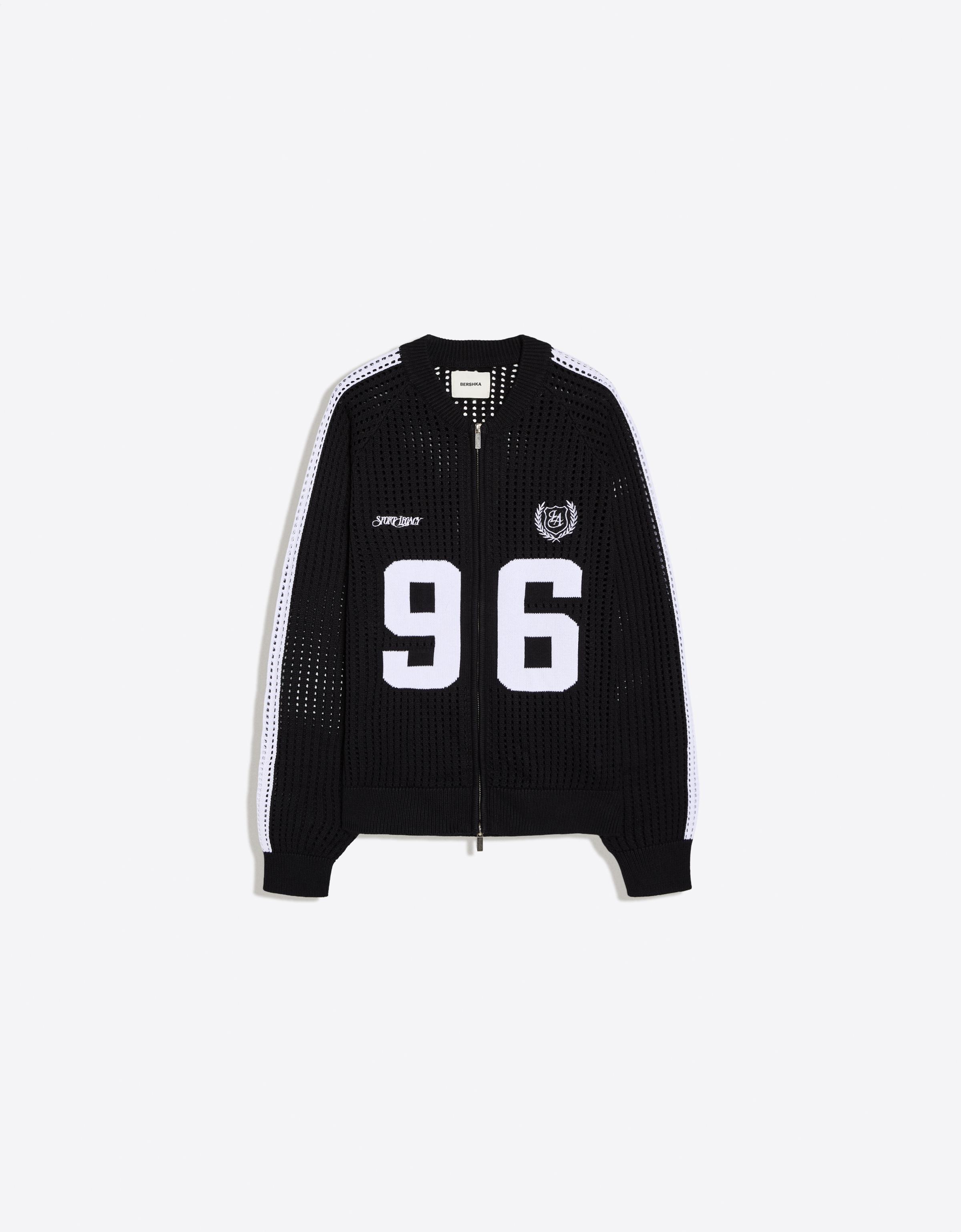 Bershka Chaqueta Cremallera Mesh Retro Hombre Negro