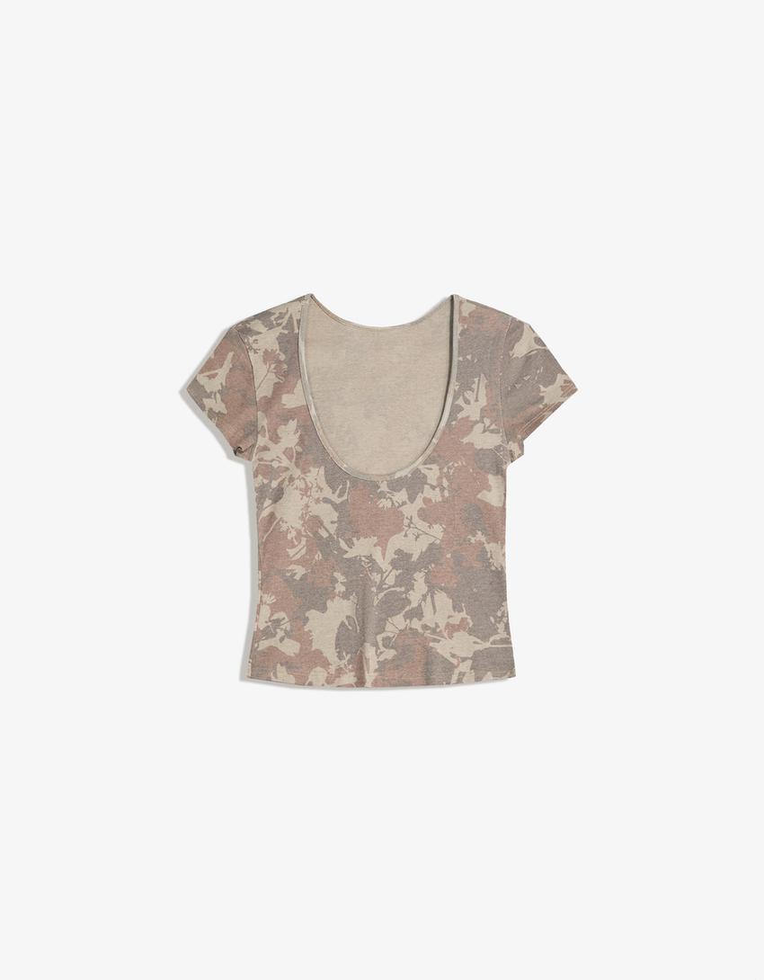 Tricou cu mânecă scurtă și imprimeu-Maro-4