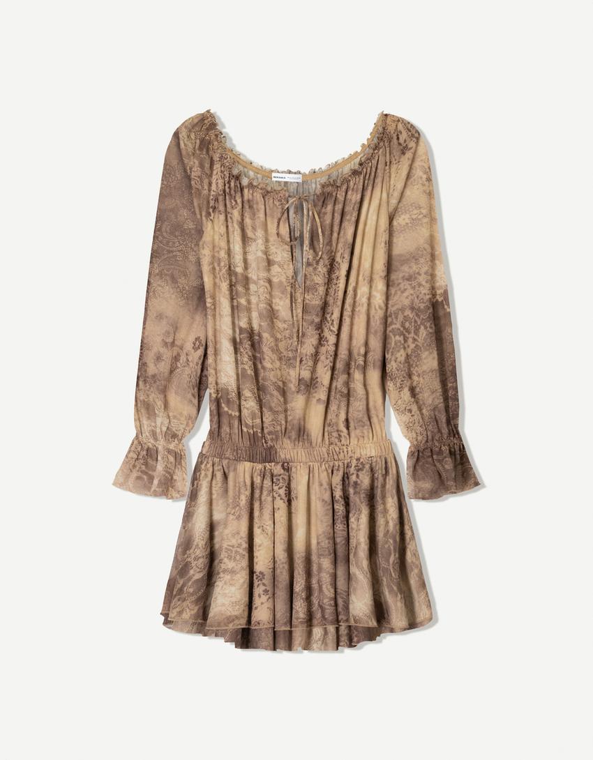 Boho mini-jurk met lange mouw-Whisky-4