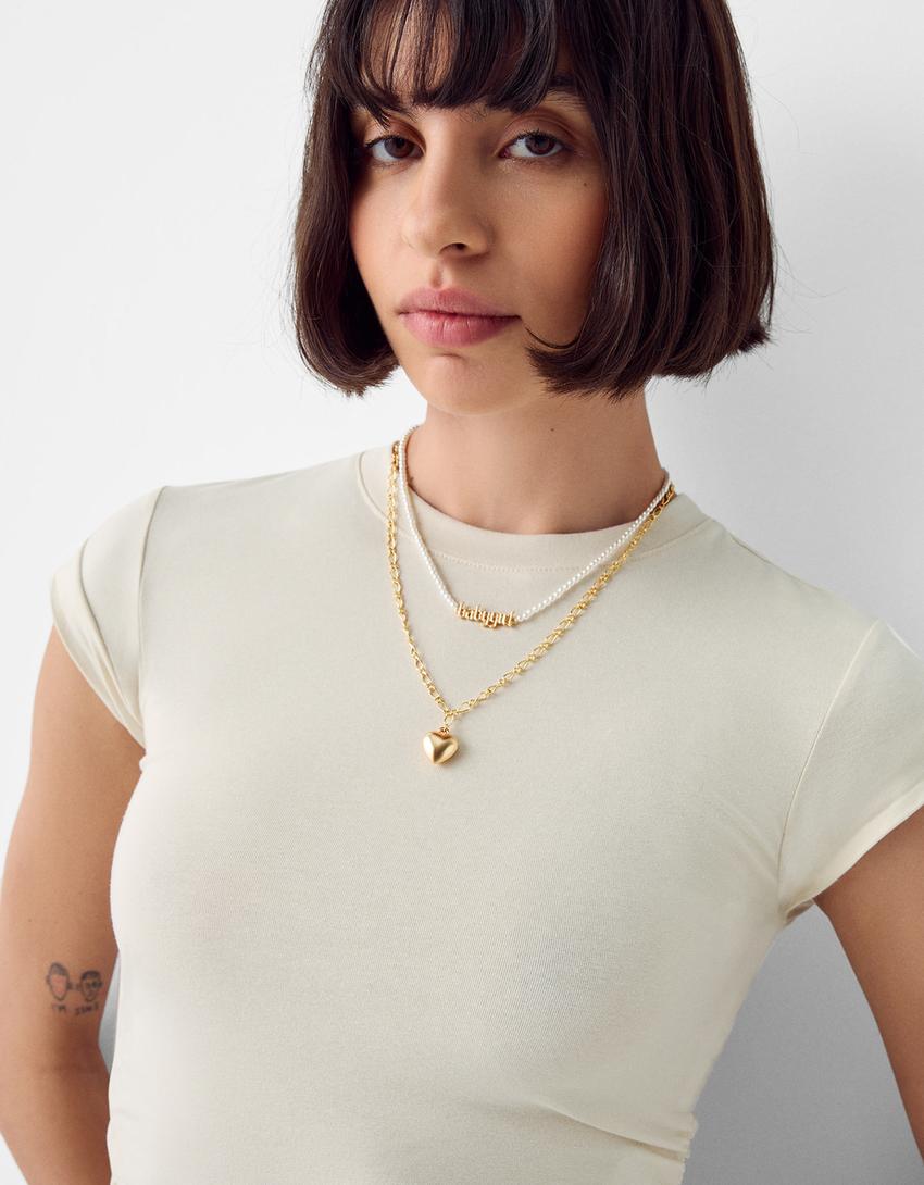 Lot 4 colliers cœur clé pierres fantaisie-Or-3