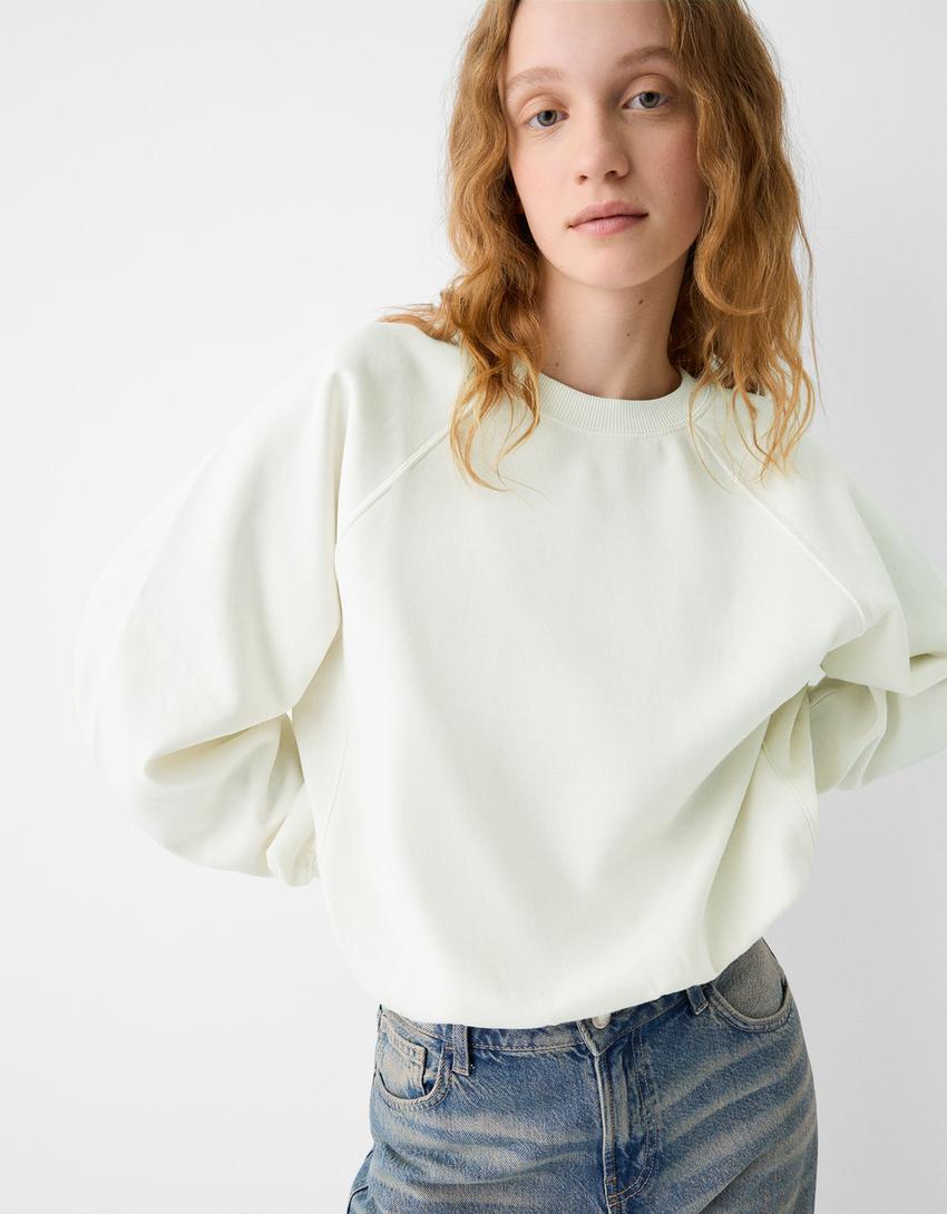 Raglan sleeve sweatshirt-Beige-2