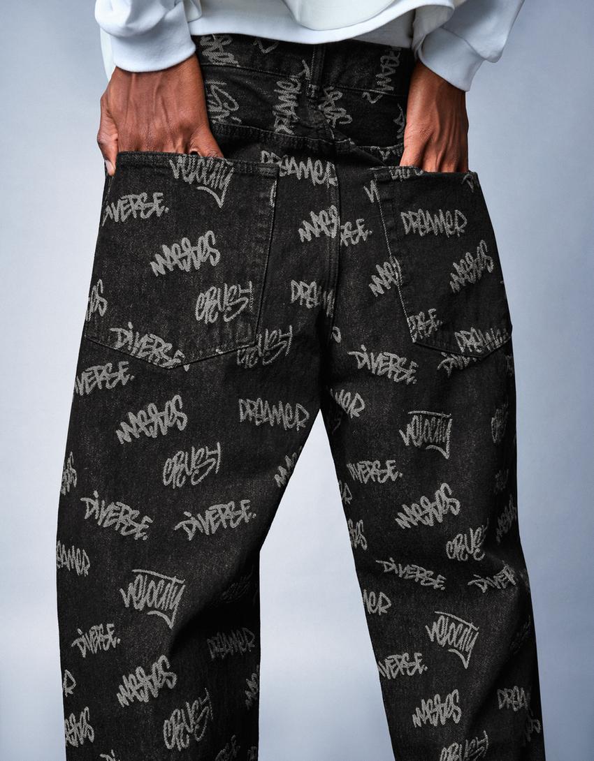 Jeans baggy fit jacquard-Nero