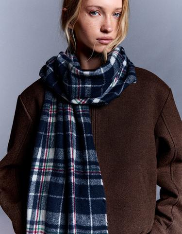 Check fringed scarf — Navy 3