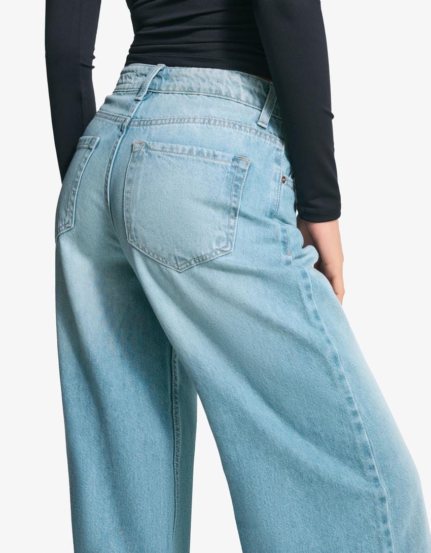 Blugi wide leg-Albastru deschis