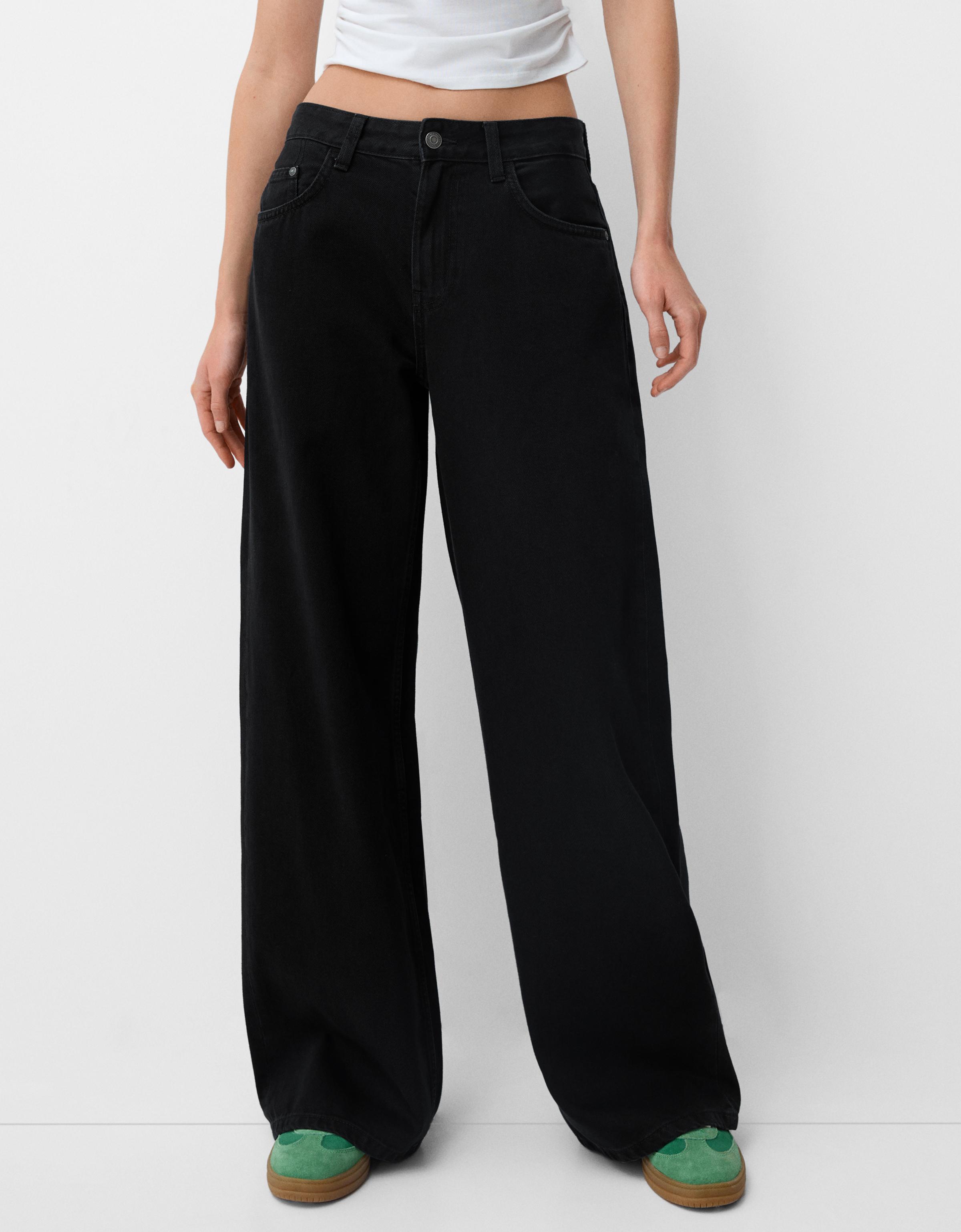 Bershka Wide-Leg-Jeans Damen 42 Schwarz