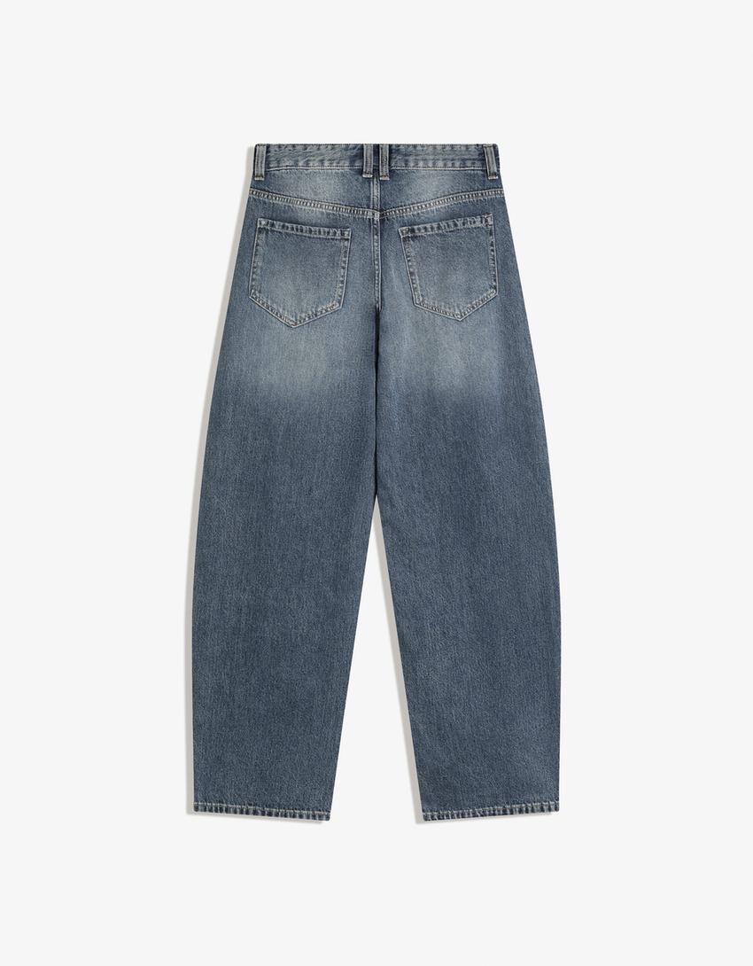 Vrećaste traperice barrel kroja niskog struka-Plava