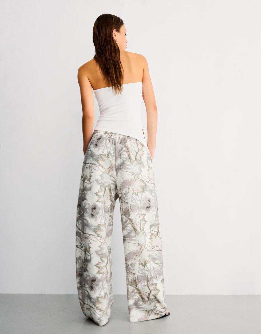 Pantalon barrel molleton imprimé-Sable-1