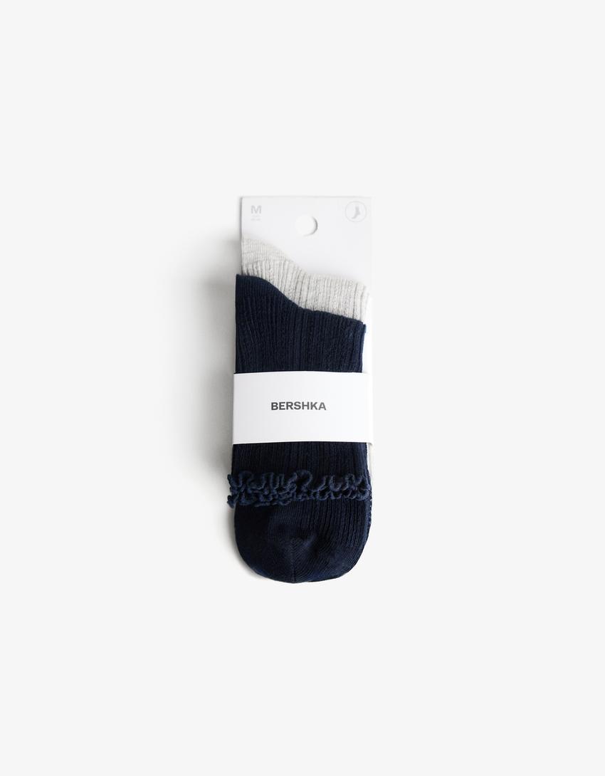 Pack of 2 lettuce-edge socks-Navy-2