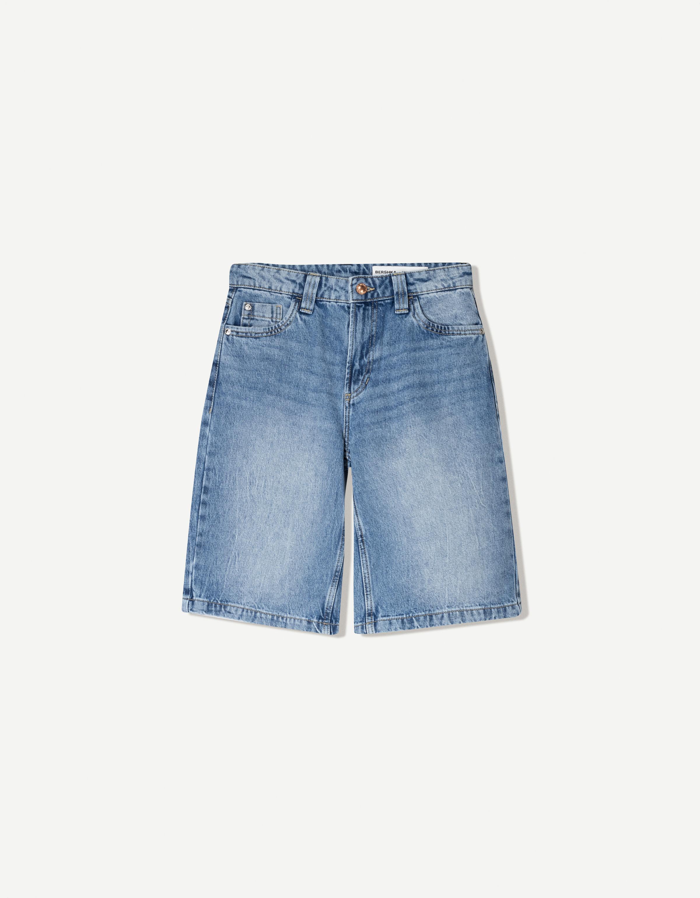 Bershka Baggy-Denim-Shorts Damen 42 Ausgewaschenes Blau