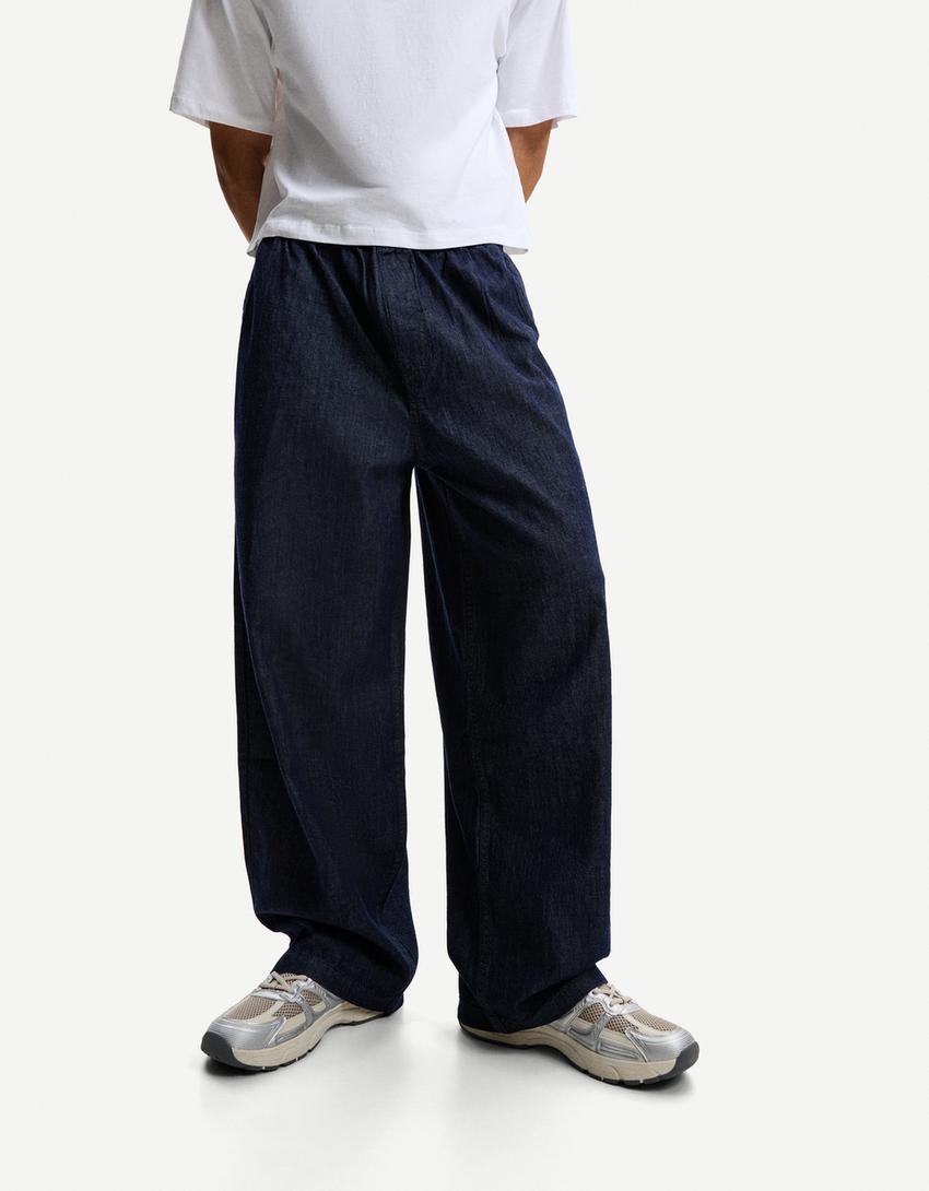 Jeans baggy tipo pantaloni tuta-Marino-2