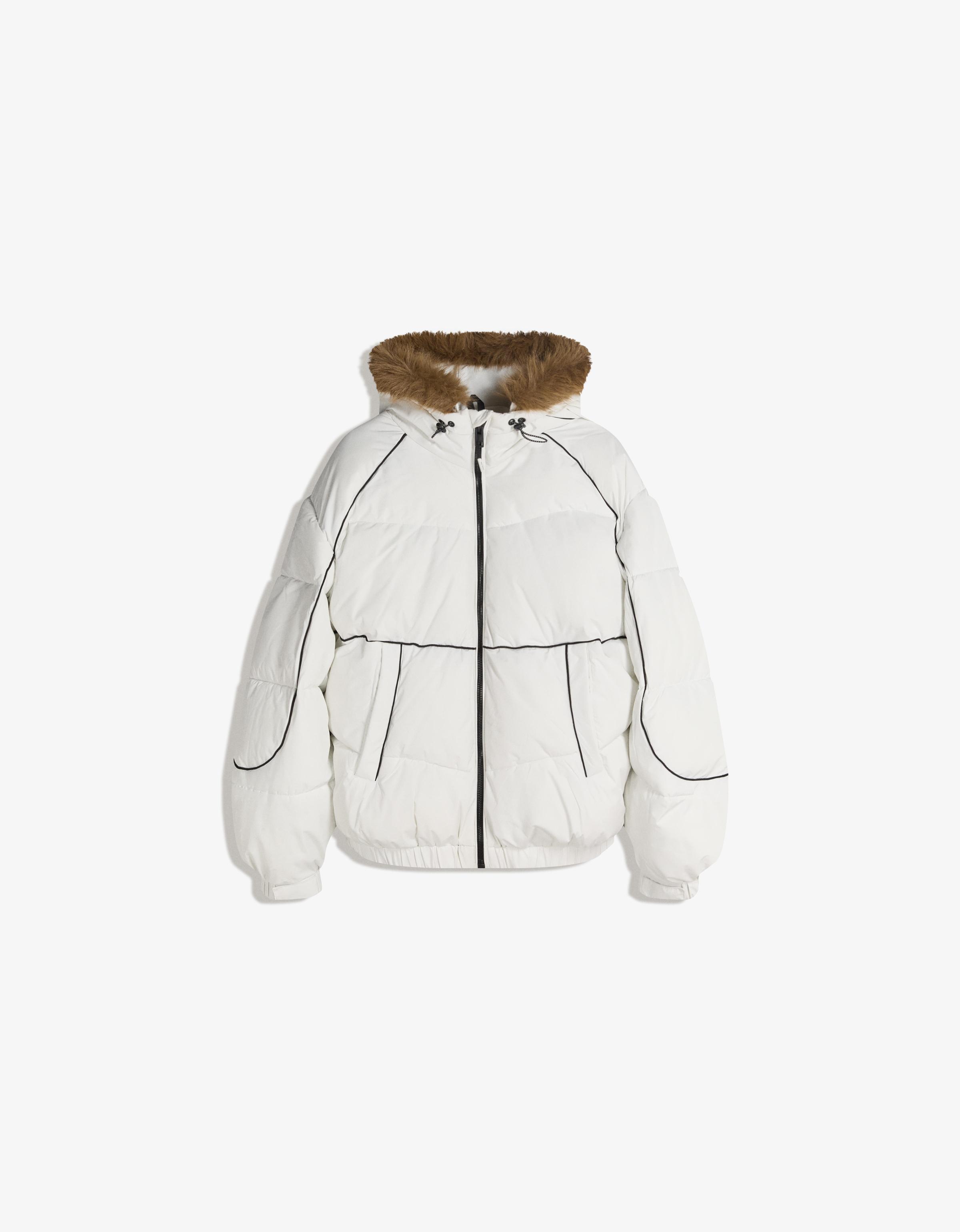 Bershka Funktionsjacke Mit Kapuze Und Kunstfell Herren Xs Weiss