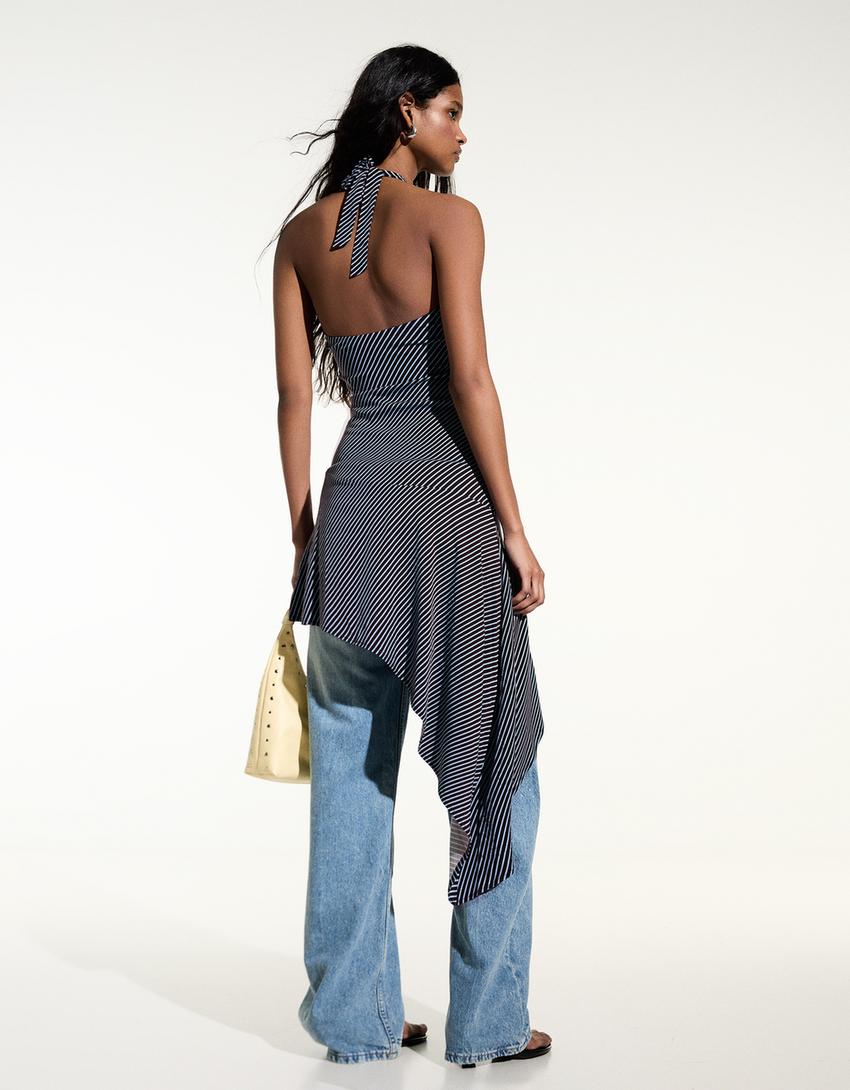 Asymmetric mini dress-Brown