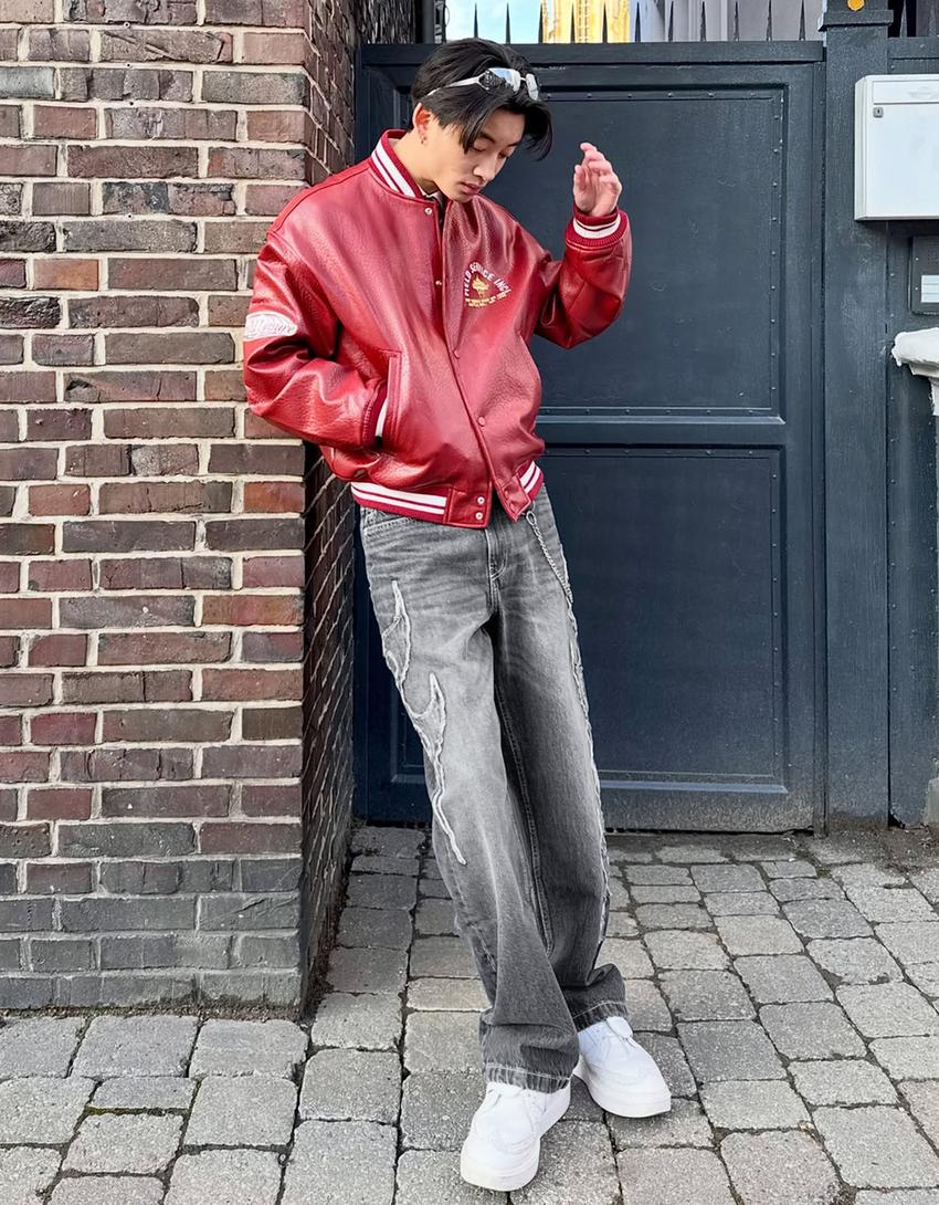 Baggy jeans with patch-Dark blue