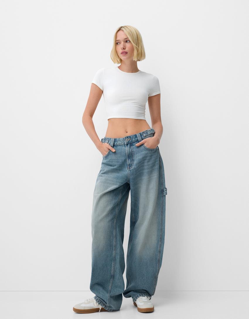 Adjustable balloon fit carpenter jeans-Light blue