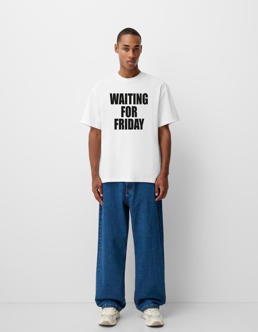 T-shirt met print en korte mouw-Wit
