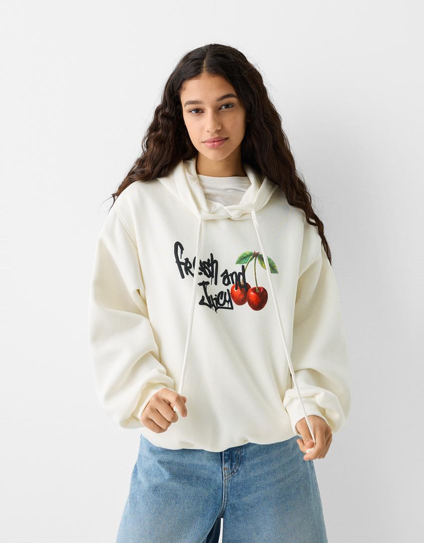 Printed hoodie-Cream