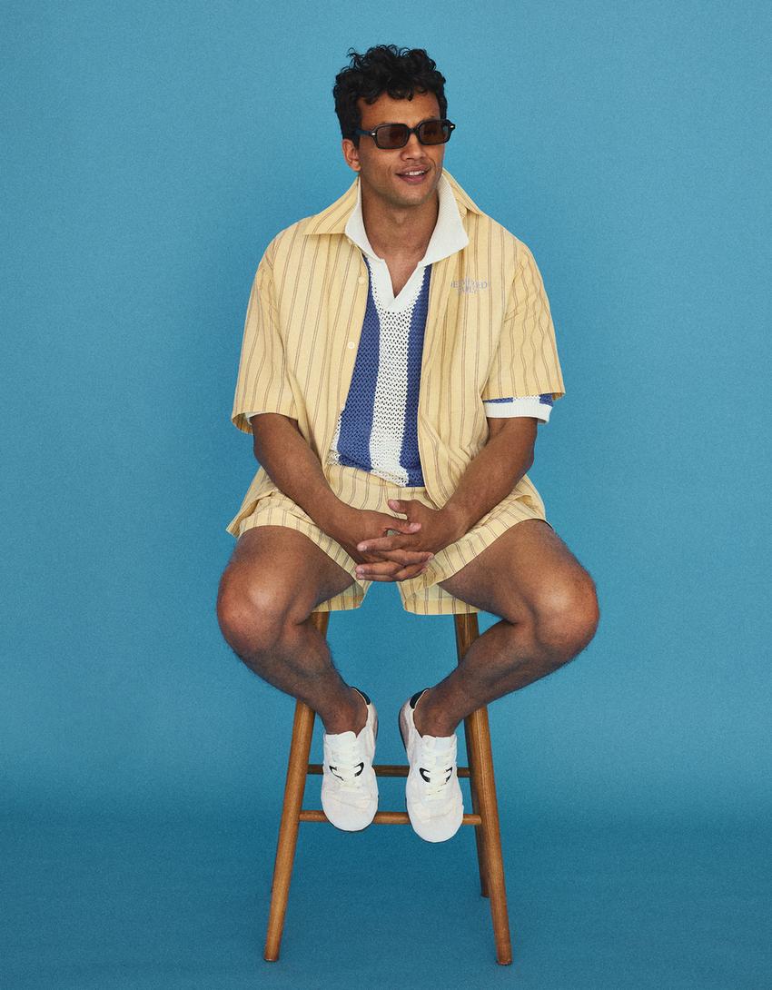 Printed short sleeve boxy fit shirt-Yellow