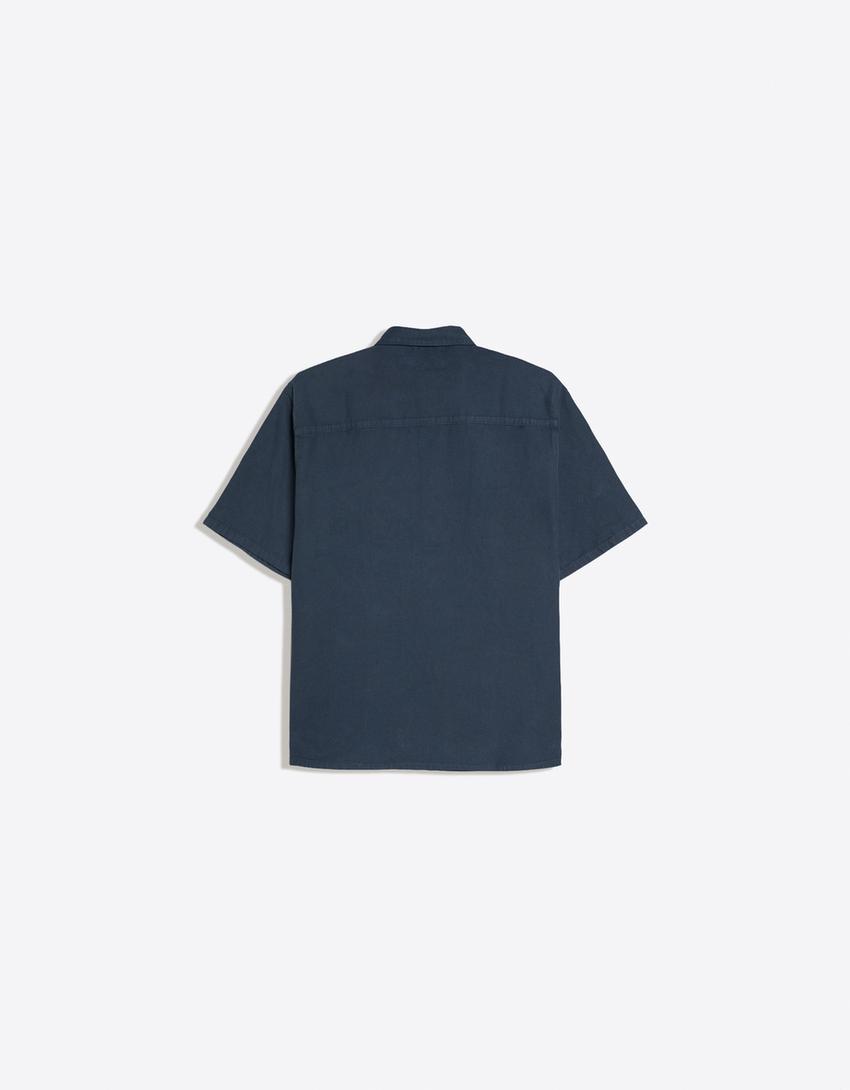 Short sleeve boxy fit patch shirt-Navy