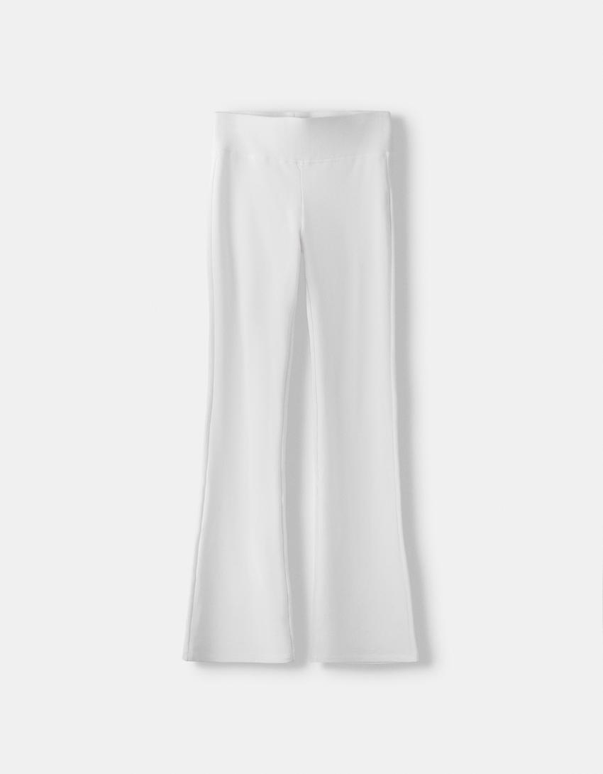 Pantalon flare maille côtelée-Blanc-4