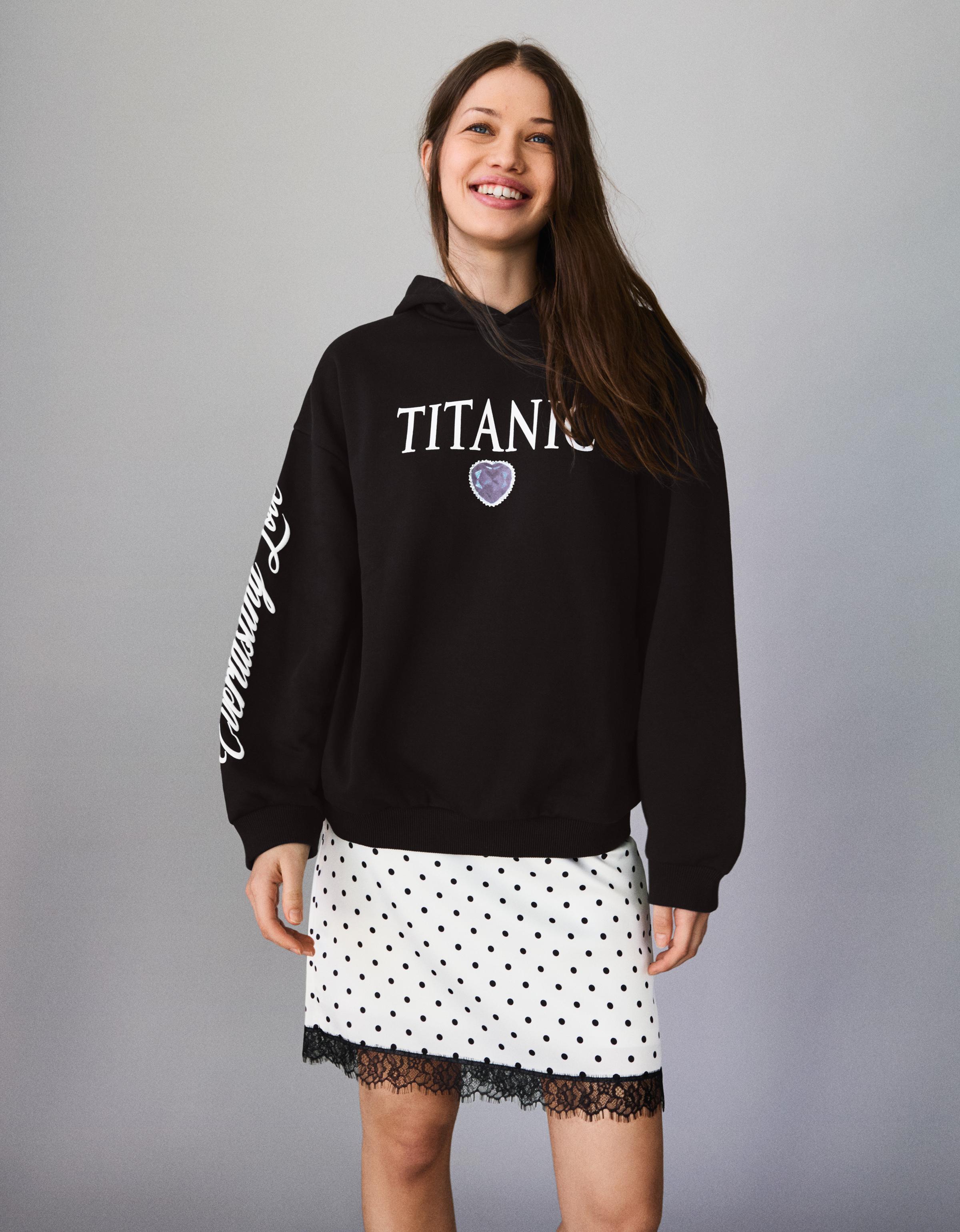 Sudadera Titanic Capucha Print Mujer M Negro