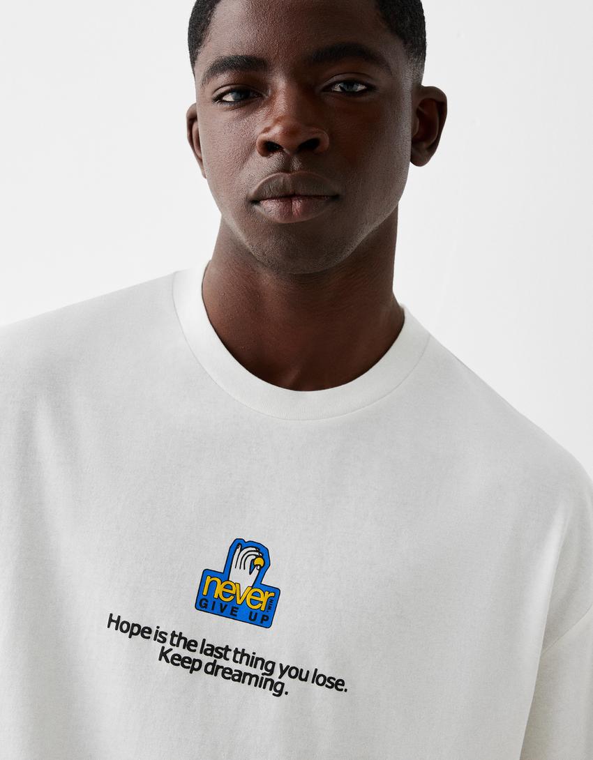 T-shirt manches courtes boxy fit imprimé-Blanc-6